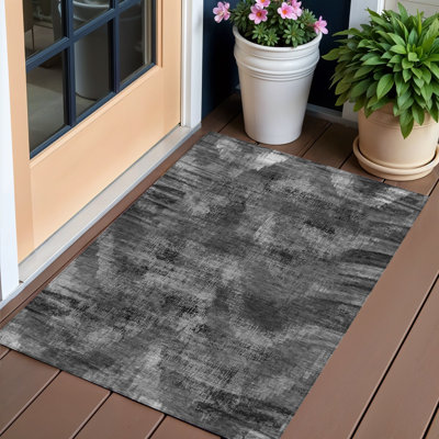 3' X 5' Grey Charcoal And Silver Abstract Washable Indoor Outdoor Area Rug