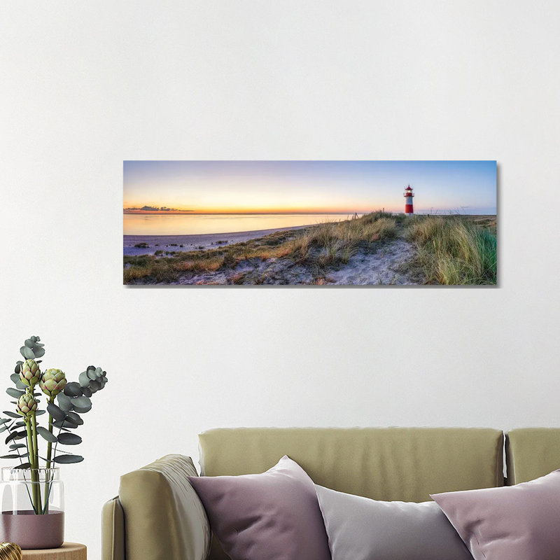 Sunrise At The Lighthouse List Ost, North Sea Coast, Island Of Sylt, Germany by Jan Becke - Wrapped Canvas Panoramic Print