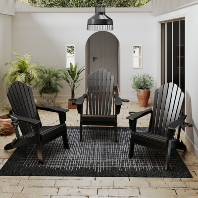 Ensemble de 3 chaises pliantes Adirondack en PEHD avec porte-gobelets intégrés, chaises longues de patio extérieures résistantes aux intempéries