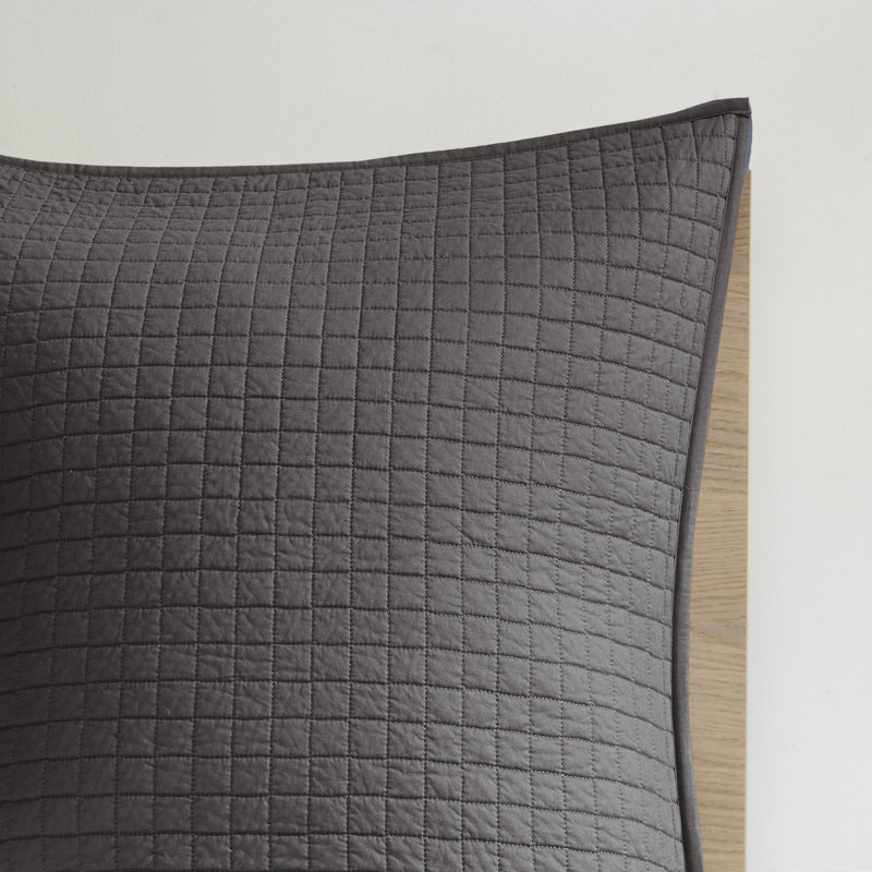 Ensemble d'édredon en jacquard de coton Brooklyn avec taies décoratives européennes et coussins décoratifs, Gris anthracite
