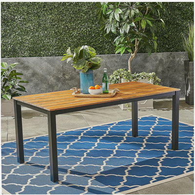 Rectangular Outdoor Dining Table, 71"L Acacia Wood Patio Table, Outdoor Farmhouse Bistro Table for Yard, Garden, Poolside, Deck