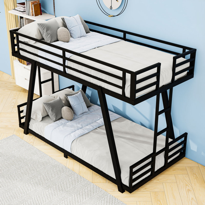 Metal Bunk Bed with Dual Side Ladders, Reinforced Support Legs & Low Profile Frame, Extra Long Twin Over Extra Long Twin