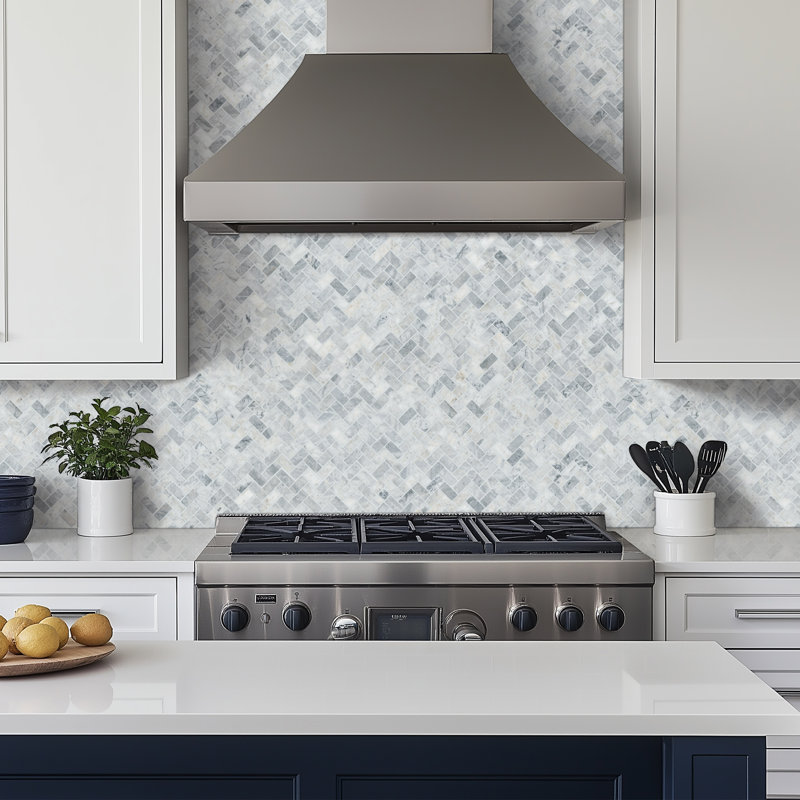 Carreau de mosaïque de plancher et de mur en marbre aiguisé à motif de chevrons 12 po x 12 po Terra Bella