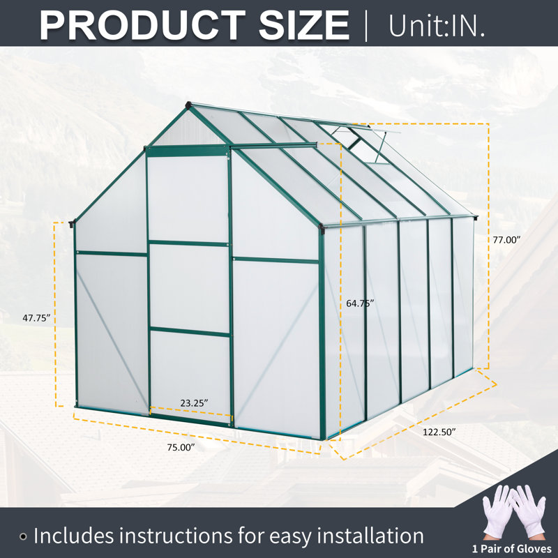 6x10 Polycarbonate Greenhouse For Outdoor Backyard Green