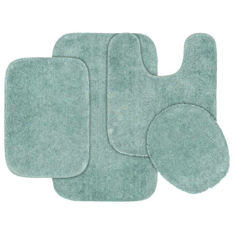 Mccluney Traditional Nylon 4 Piece Bath Rug Set with Non-Slip Backing, Sea Foam