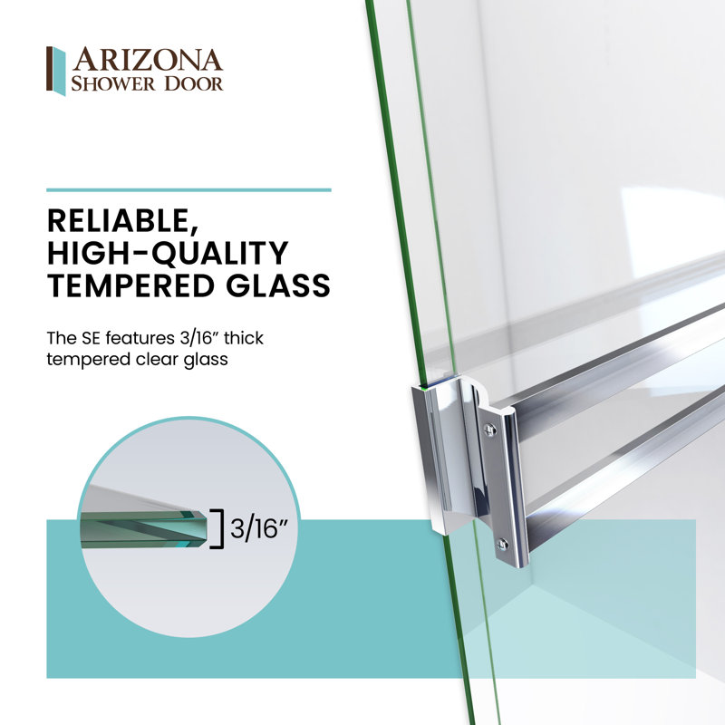 68" W Bypass Semi-Frameless Shower Door, Polished Chrome, Rain