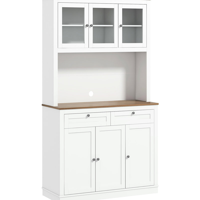 Armoire de cuisine avec 5 portes, 2 tiroirs, tablettes réglables, support à micro-ondes, blanc pour le garage, salle de rangement H 72,57 po, maison