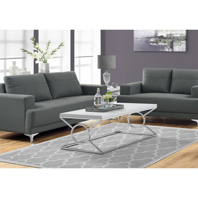 Geise Coffee Table, Accent, Cocktail Rectangular, Living Room, 44"L, Metal, Tempered Glass, Clear by Breakwater Bay