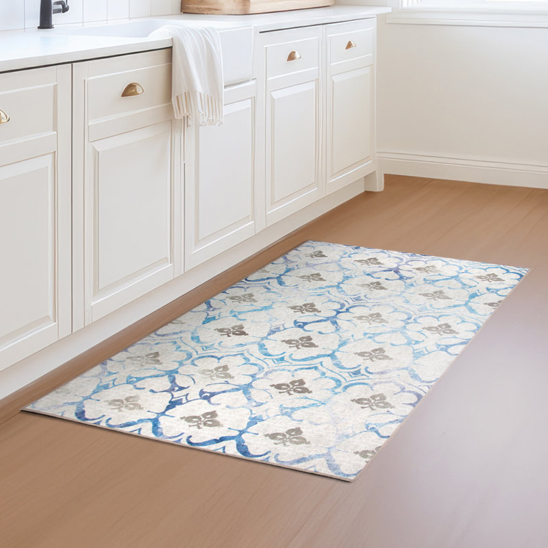 Beige Blue 5' x 7' Flat Woven Synthetic Rug