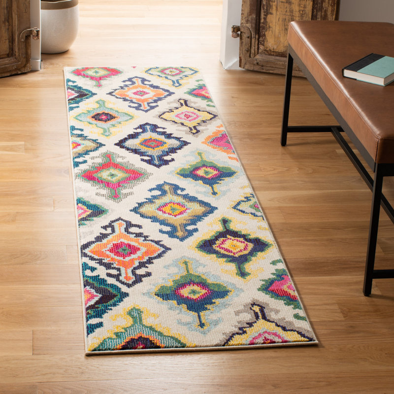 Hertzler Geometric Beige/Blue/Yellow Area Rug, Runner 2'2" x 8'