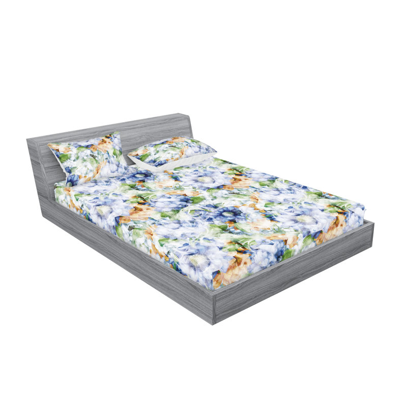 Drap-housse et taies décoratives 3 pièces Ambesonne, Bleu ciel, ambre, vert / floral