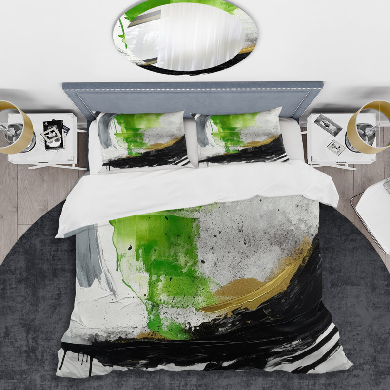 Ensemble de housse de couette en microfibre / polyester vert et noir, Housse de couette pour grand lit et 2 taies décor