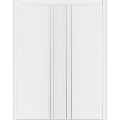 Glam G-Pro 004 Pre-Hung Soft White Laminated Modern Interior Double Door 36in x 84in Reversible
