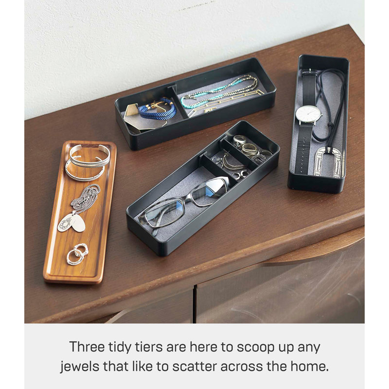 Black and Medium Wood Stacking Jewelry Box with Tray