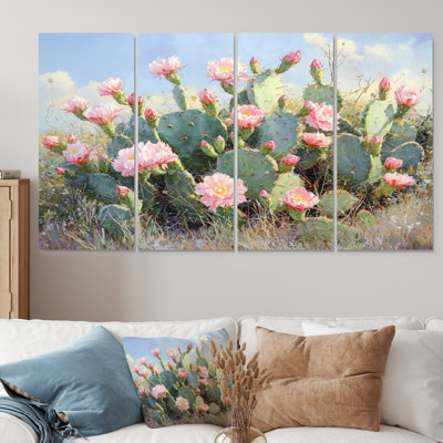 Cactus jardin en fleurs I - Art mural floral cactus - Art mural traditionnel sur toile