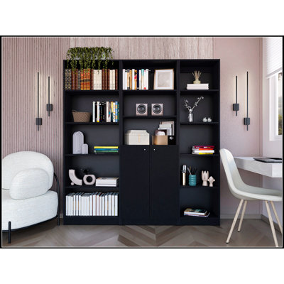 Ensemble de salon noir 3 pièces avec 3 bibliothèques pour des solutions de rangement organisées et élégantes