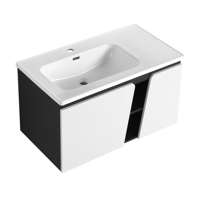 Meuble-lavabo flottant mural avec lavabo en céramique
