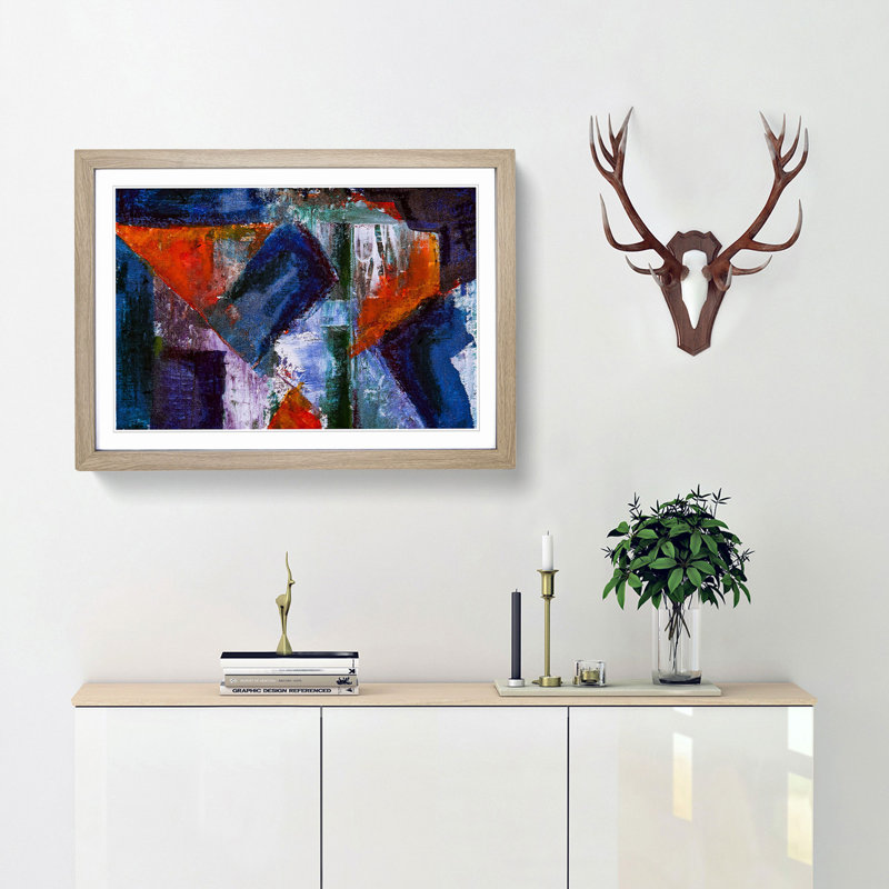 Abstract Art Painting Vol.133 by S.Johnson - Framed Print, 36cm H x 48cm W x 2cm D, Oak Framed