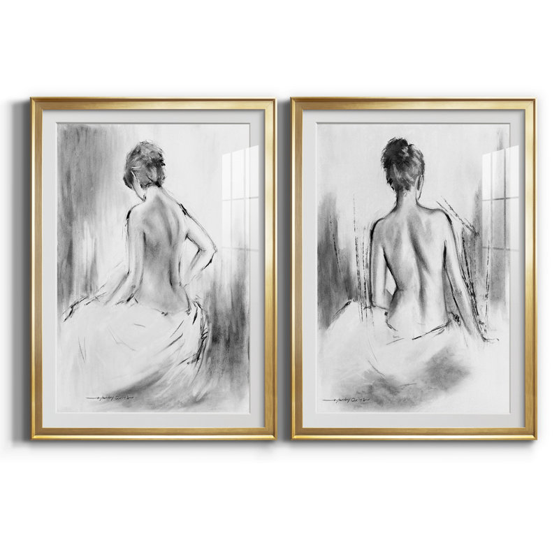 «Soft Silhouette V», ensemble de 2 reproductions sur toile, Toile encadrée, H 18,5 po x l 49 po, Doré