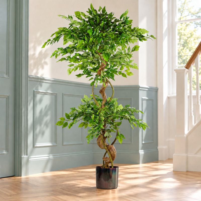 Faux Tree Plant in Plastic Pot Liner, 120cm H x 20cm W x 20cm D, Black