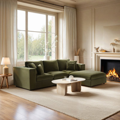Asher 4 Seater Sofa with Reversible Footstool Beige Boucle