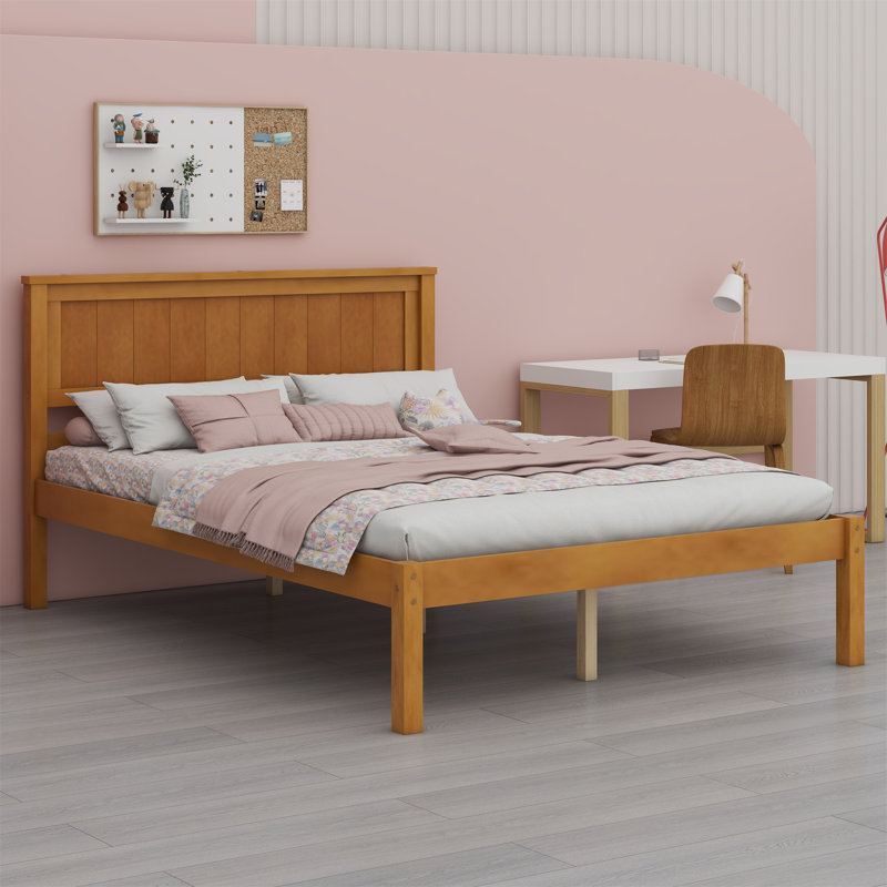 Chares Wood Platform Bed With Headboard, Queen, White