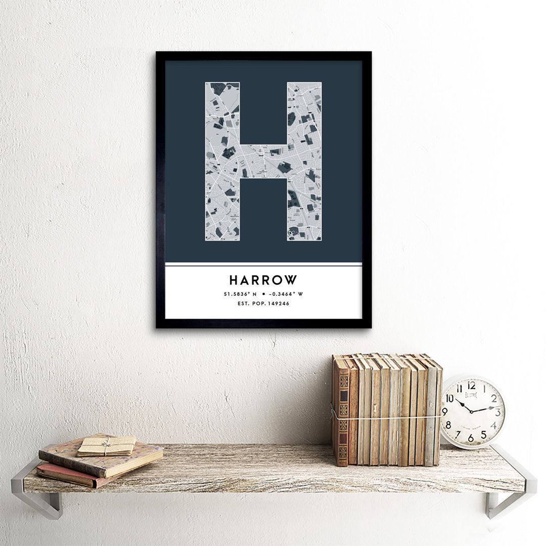 Harrow City Map Harrow England United Kingdom City Map Navy - Single Picture Frame Typography
