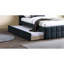 Lit double gigogne de style contemporain avec tête de lit tapissier en lin gris anthracite et lit gigogne