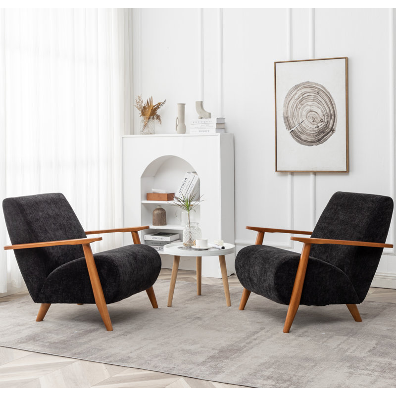 Andablo Upholstered Armchair (Set Of 2), Black Polyester