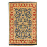 Hand Knotted Wool Oriental Area Rug in Blue And Red