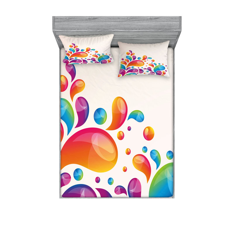 Multicolore drap-housse et coussin décoratif Ambesonne, Ensemble de draps pour grand lit + 5 pièces suppl