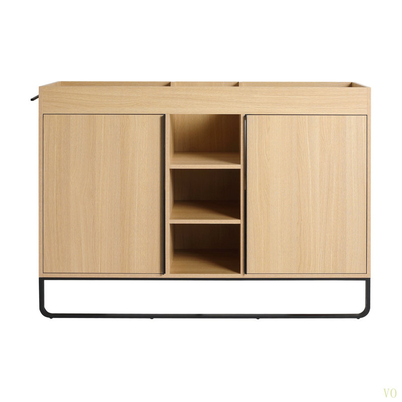 Armoire de salle de bain autoportante 48 po, 2 portes à fermeture douce et 3 tablettes de rangement ouvertes, emballage KD (meuble-lavabo seulement, sans lavabo)