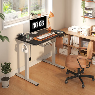 Home Office Height Adjustable Standing Desk With Built-in Power Outlet