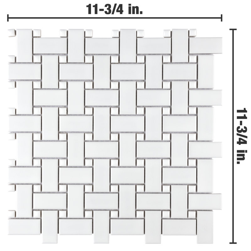 Metro 1.32" x 2" Porcelain Basketweave Mosaic Wall & Floor Tile, White
