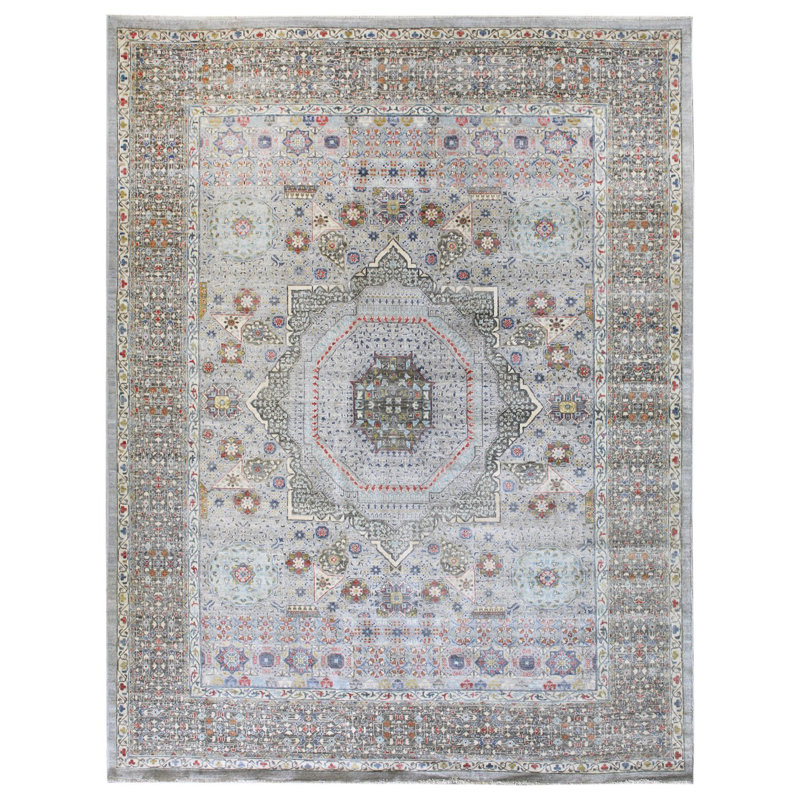 Tapis unique en laine et en coton tissé à la main de style nouvel âge 9 pi 2 po x 11 pi 11 po Mamluk