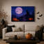Silhouette de chat noir sous une grande lune violette - Toile murale d'Halloween-758177760