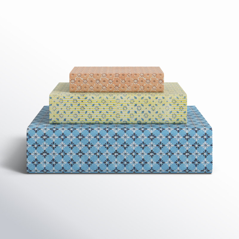 Boîte à livres traditionnelle 3 pièces Cortland, Bleu, jaune et orange