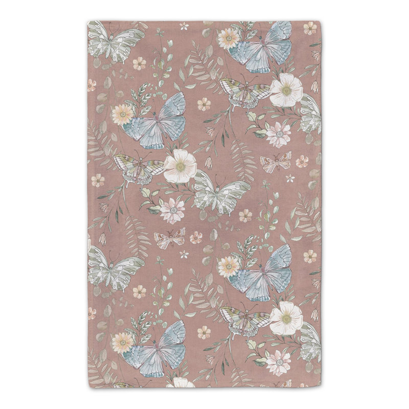 Cotton Floral Tea Towel Kitchen Towel, Maroon