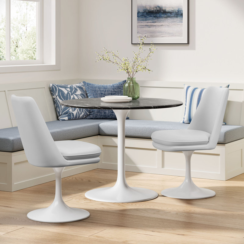 Lippa Vegan Leather Swivel Dining Chair, White, White