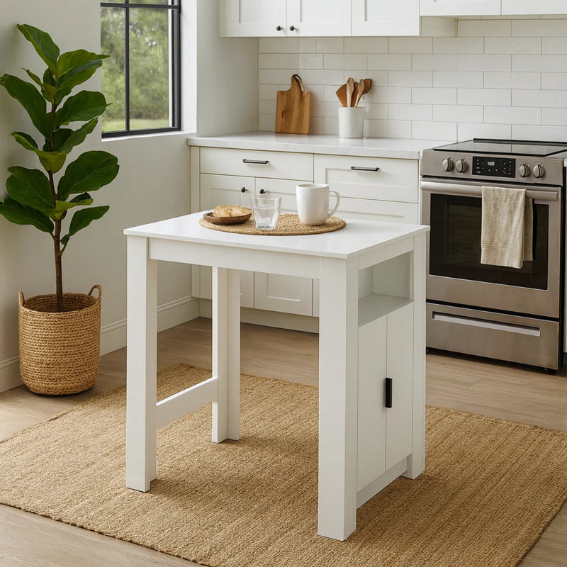 Table de salle à manger, rectangulaire, 48 po, hauteur de comptoir, petite cuisine, rangement, contemporain, moderne, Blanc