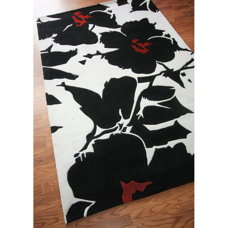 Tapis noir/blanc touffeté à la main Casas, Rectangle 6 pi x 9 pi