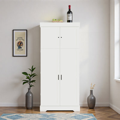 Grand garde-manger autoportant avec tablettes réglables, tablettes de porte, tiroirs et porte-bouteilles