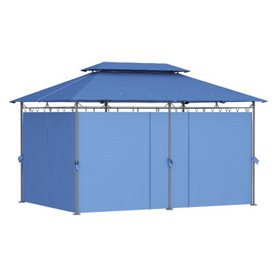 Outsunny 10' x 13' Double Roof Patio Gazebo, Blue Metal Outdoor Canopy Shelter