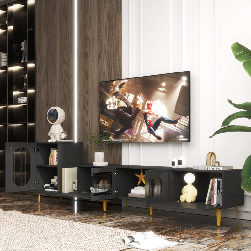 Meuble télé avec option extensible dans la chambre à coucher - Noir, 80-89 Meuble noir convenant aux téléviseurs de 80 à 89 po