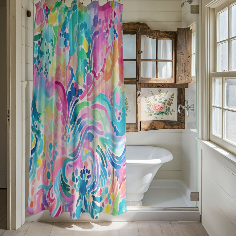 Creative Watercolor Patterns - Rideau de douche standard 1 pièce, H 74 po x l 71 po