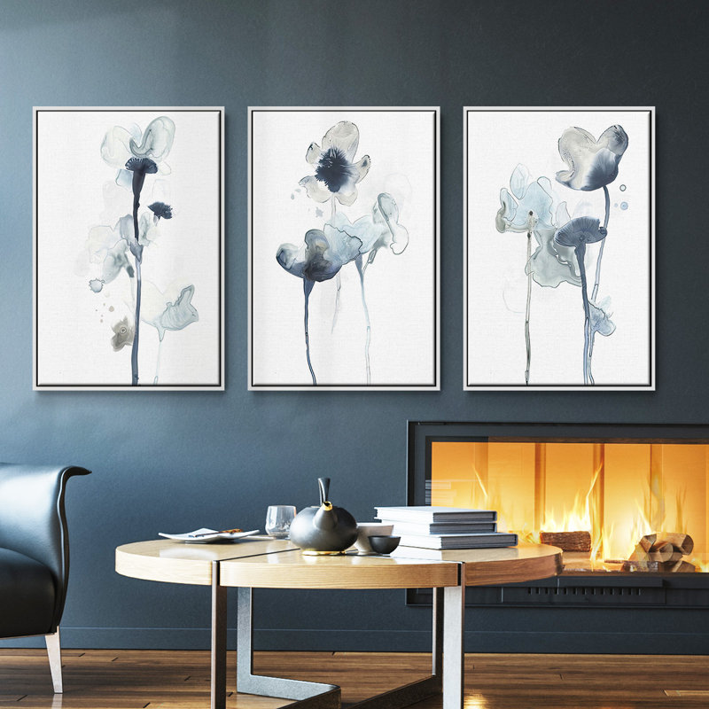 Ensemble de 3 pièces encadrées sur toile "Midnight Blossoms I" de l'UA CH, Blanc, H 36 po x l 72 po
