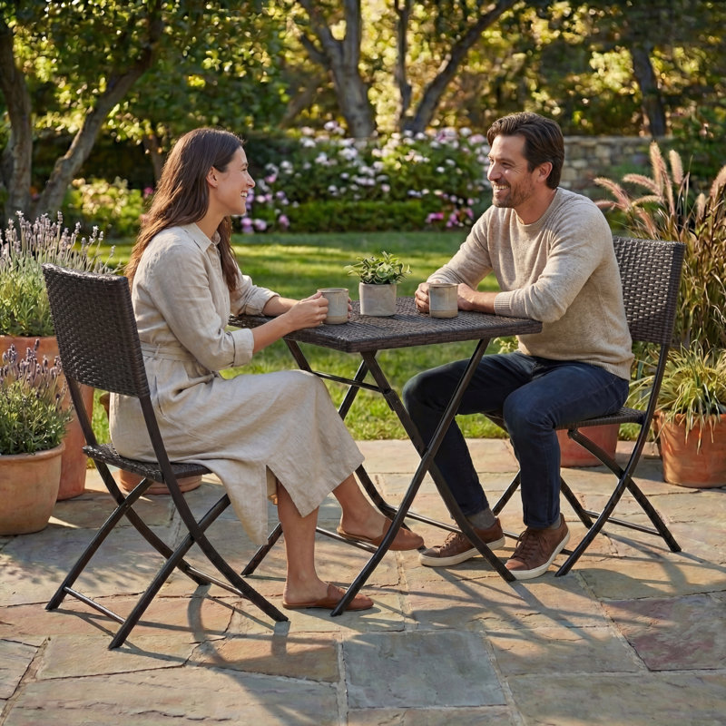 Latshaw Capri 2 Seater Rattan Bistro Set, Black, UKFR Certified, Brown, Brown