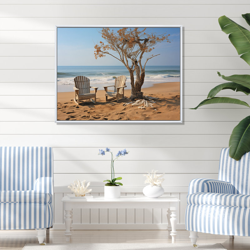 Ambur Beach Chairs Scenery II sur toile, H 12 po x l 20 po x P 1 po, Cadre flottant blanc