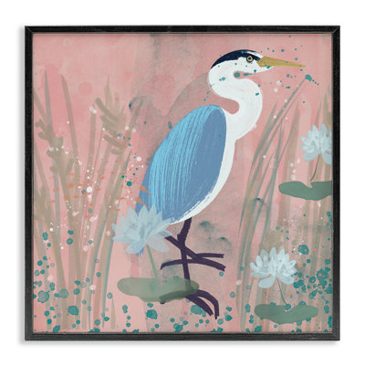 Oiseau côtier avec fleurs de lotus, estampe numérique par Juliet Rose Philips