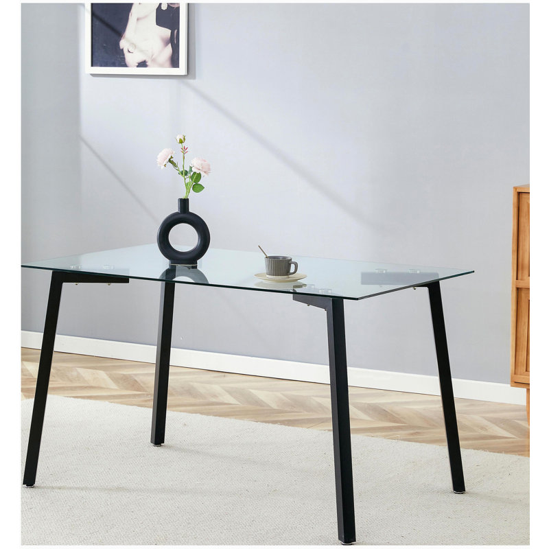 Glass Dining Table  Transparent, 130*80* 8MM, 29.5"H x 51.2"L x 31.5"W, Black